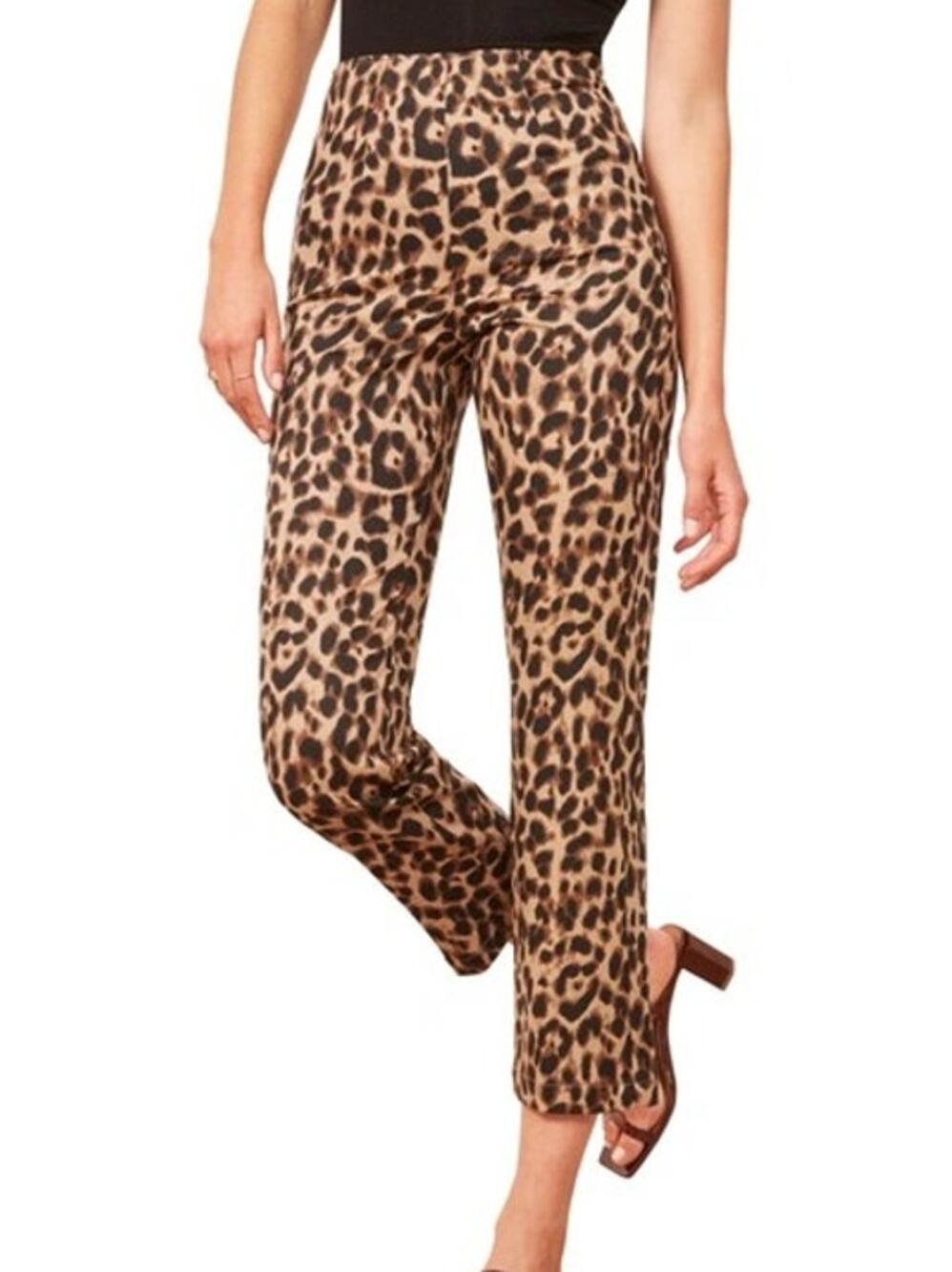 Reformation Marlon High Rise Leopard Print Pants Womens Size 0 Cheetah Statement